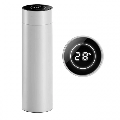 Smart Vacuum Insulated Water Bottle with LED Temperature Display - White